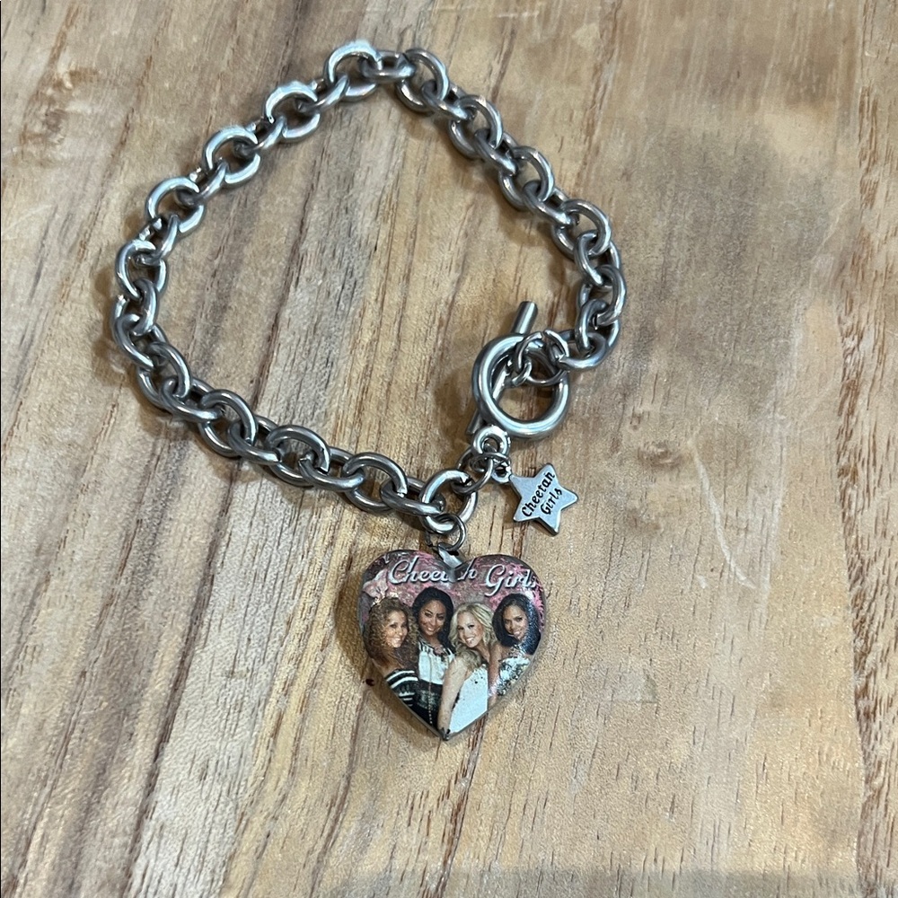 Silver Tone Chain Bracelet with cheetah girls Heart Charm Locket